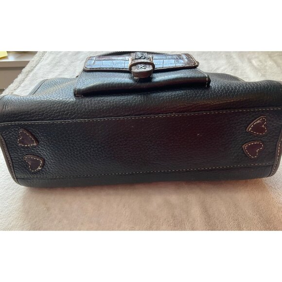 Vintage Brighton Black & Brown Leather Satchel Shoulder Bag Crock Embossed Y2K - Picture 8 of 16